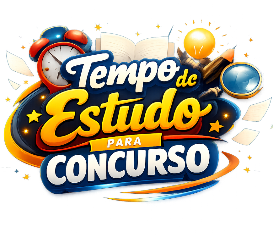 Text 'Tempo de Estudo para Concurso' with study-related icons like clock, book, pencil, and light bulb