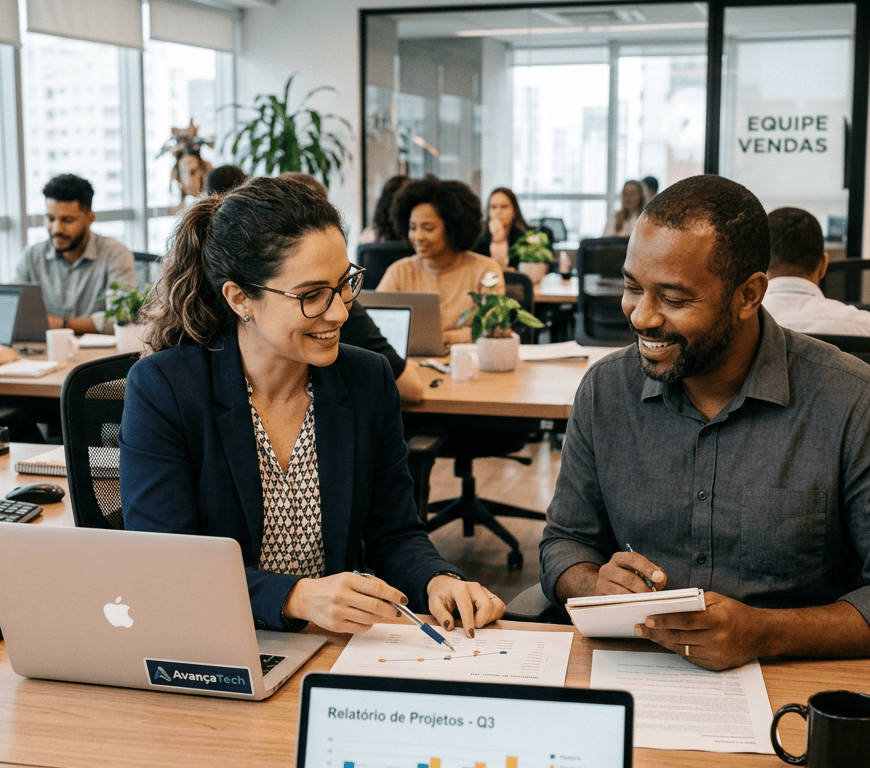 Profissionais colaborando no ambiente de trabalho